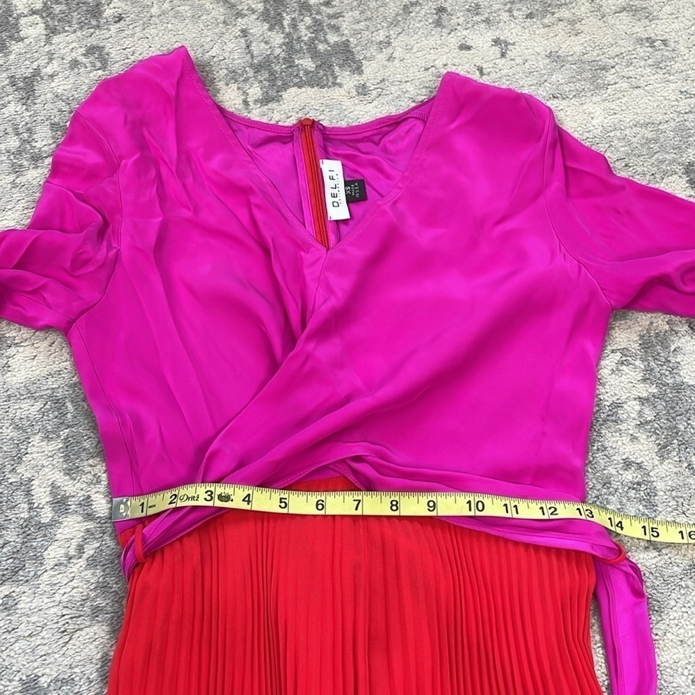 DELFI Collective Camille Dress Pink Red Long Sleeve Pleated Midi Sz XS - Picture 9 of 16